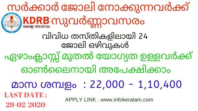 Kerala Devaswom Recruitment Board (KDRB) Recruitment 2020 - Apply Online@kdrb.kerala.gov.in/