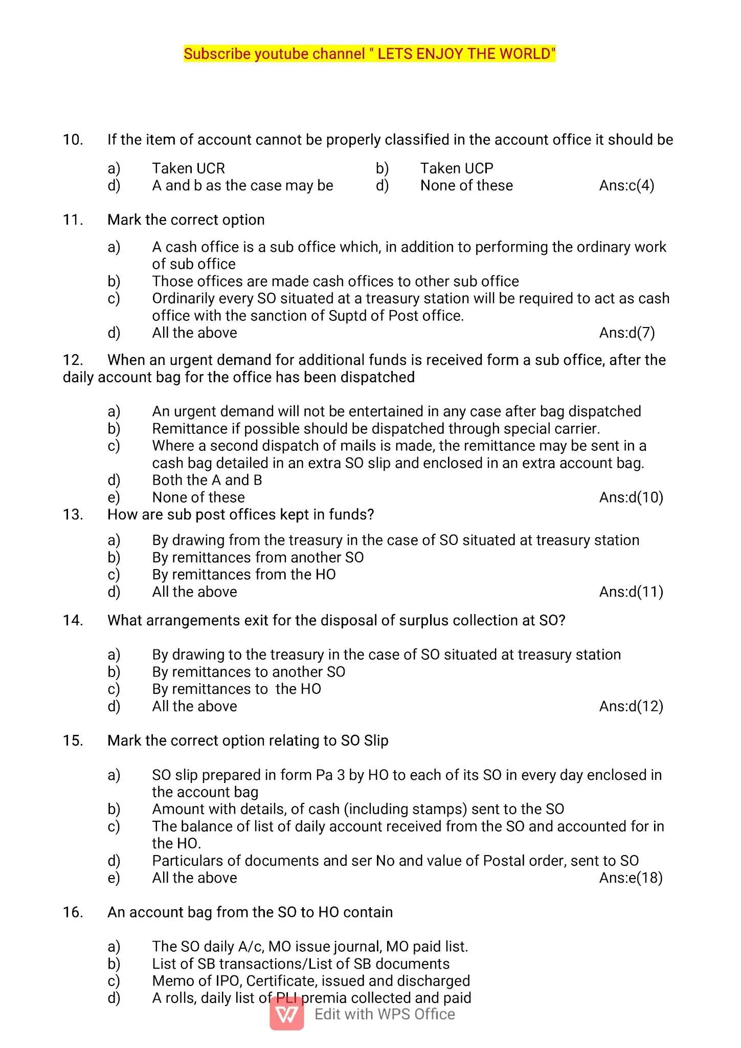 Postal Manual Volume VI Part 3 MCQs | GDS To PA/SA/Postman/MTS MCQ