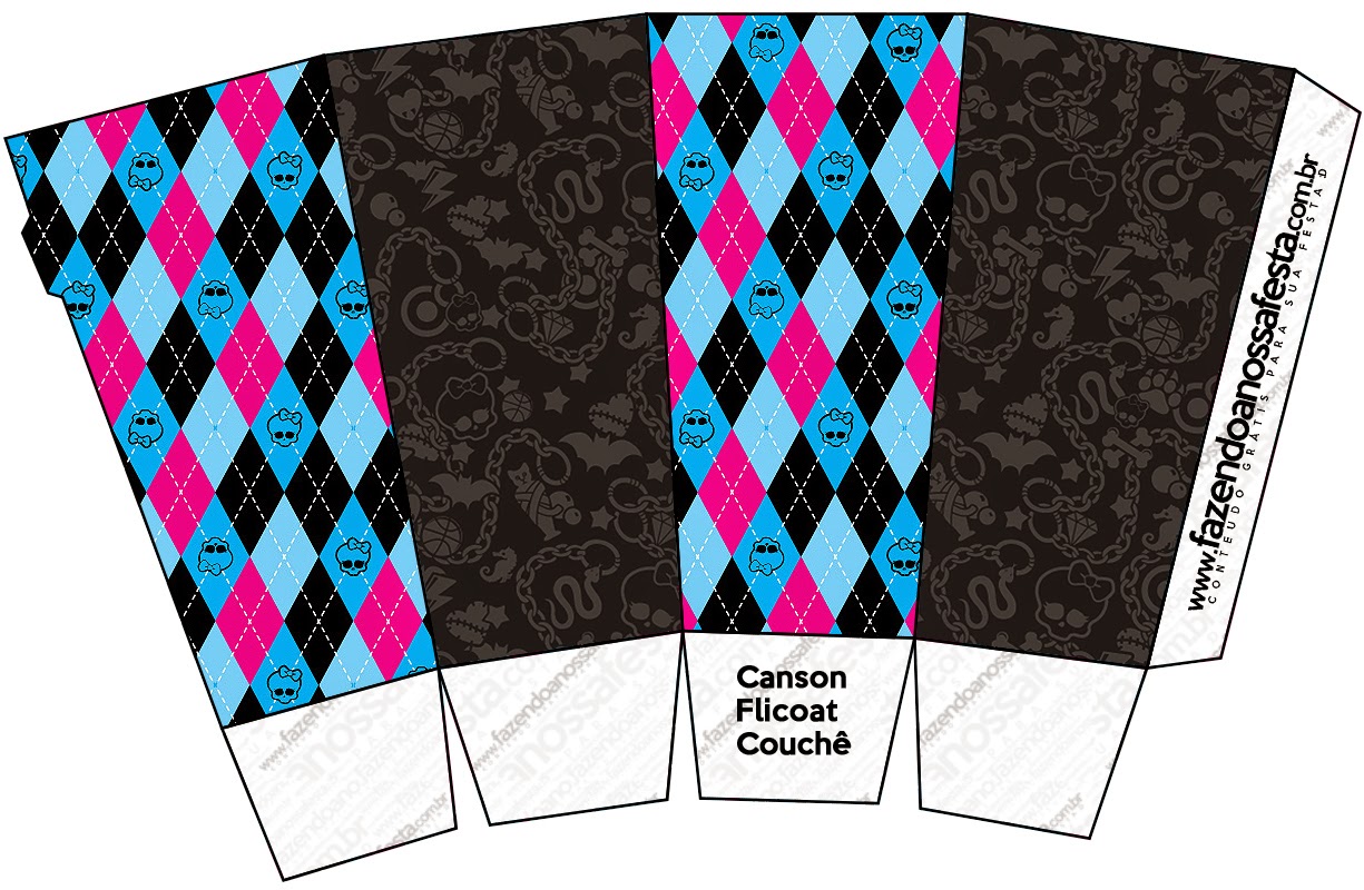 Monster High Negro: Cajas para Imprimir Gratis. Cajas para palomitas de maíz = pop corns = popo