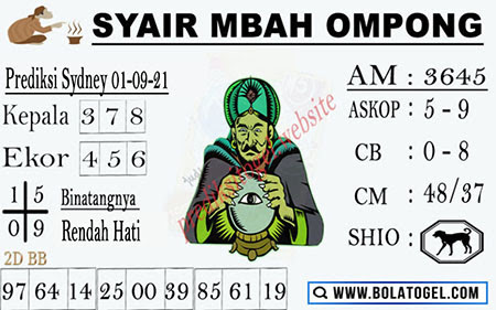 Syair Mbah Ompong SDY Rabu 01-Sep-2021