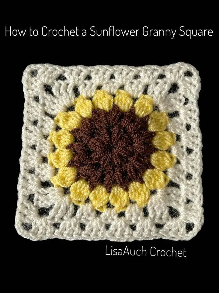 How to crochet a sunflower granny square FREE pattern