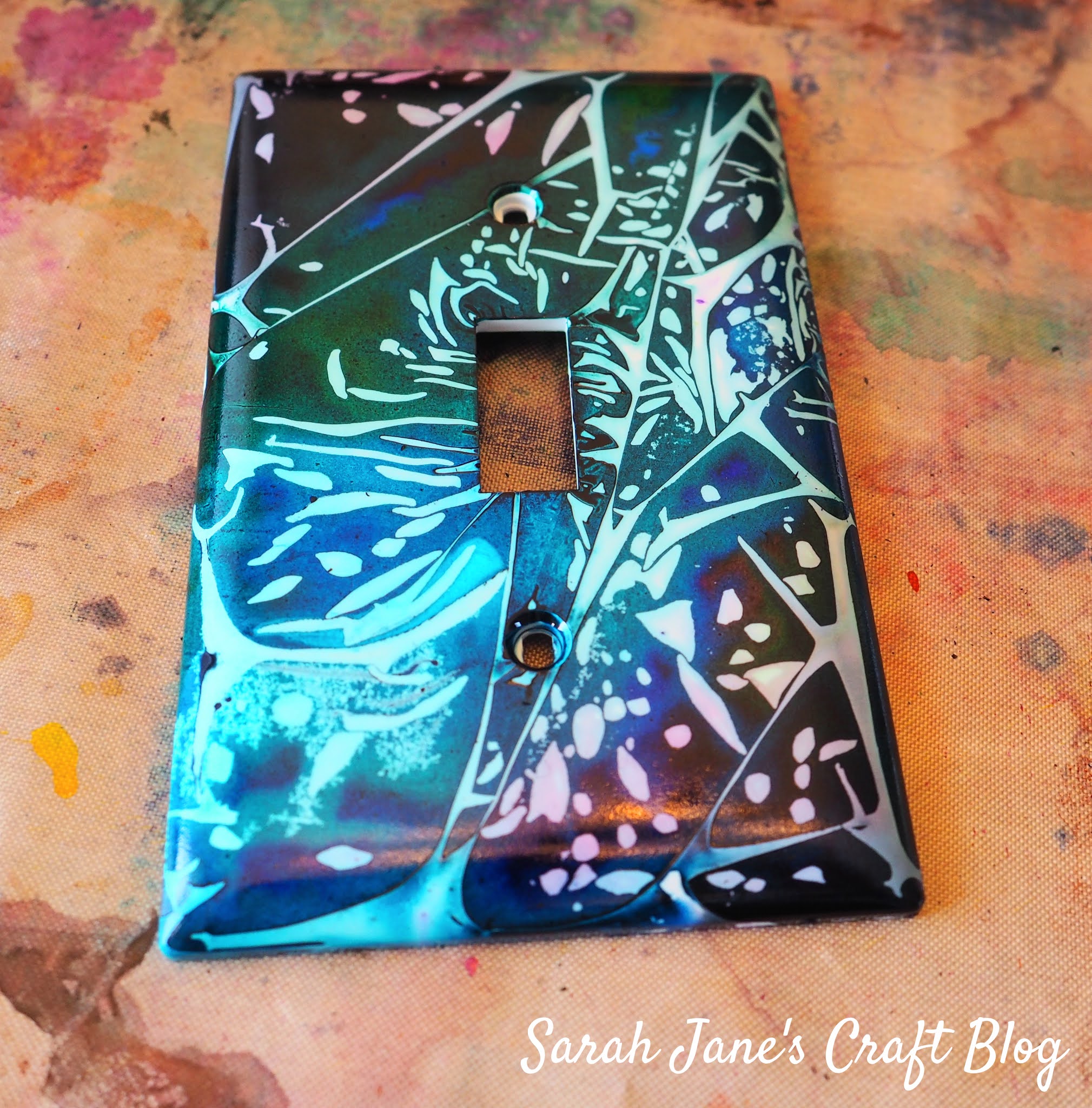 Plastic Wrap Alcohol Ink Light Switch Plates