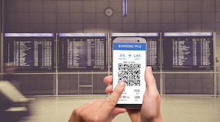 smartphone over qr codes on airport