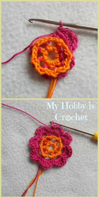 2 Layered 8 Petal Thread Flower- Free crochet pattern with tutorial