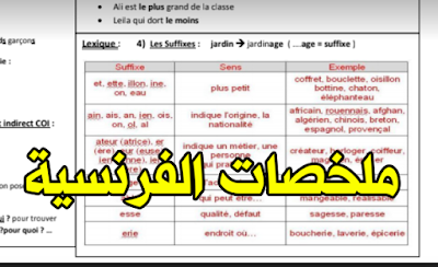 ملخصات دروس اللغة الفرنسية السادس ابتدائي pdf