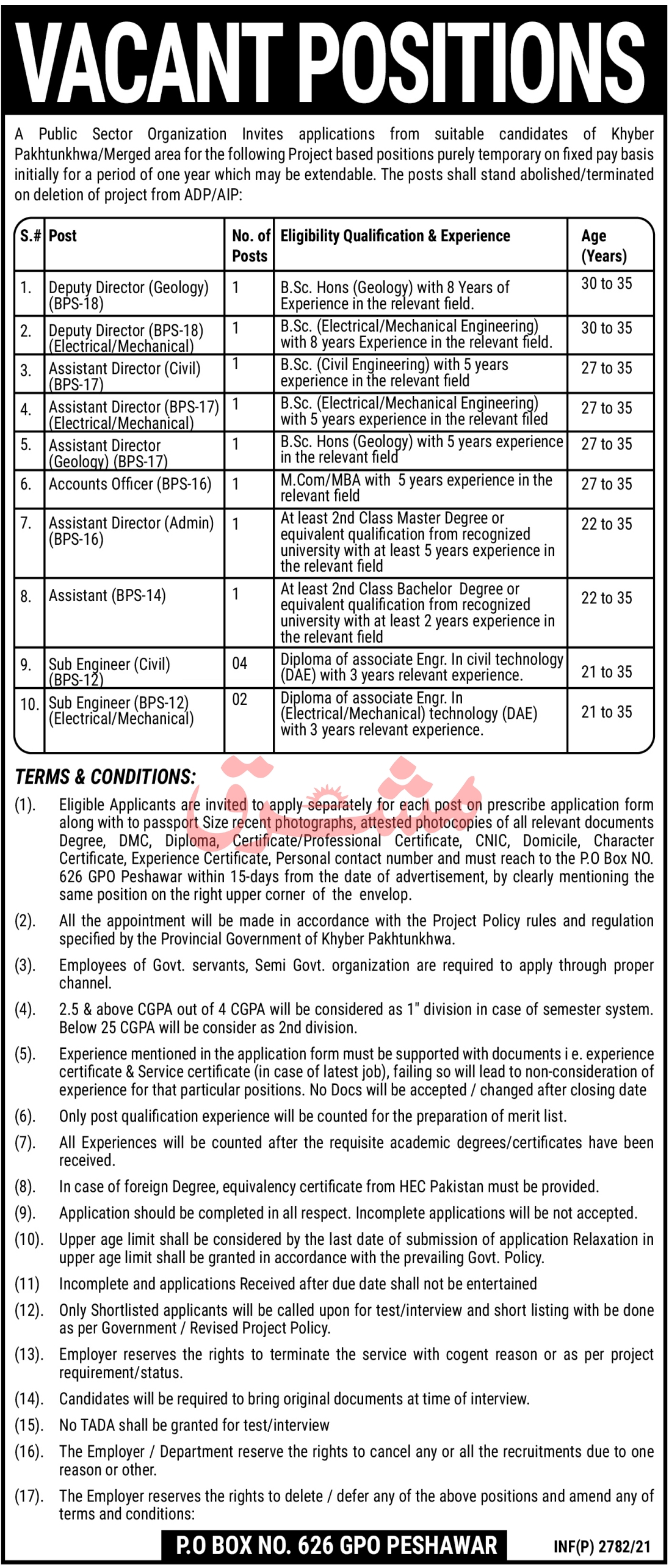 Public Sector Organization PO Box 626 Jobs 2021 in Pakistan Public Sector Organization PO Box 626 Jobs 2021 in Pakistan