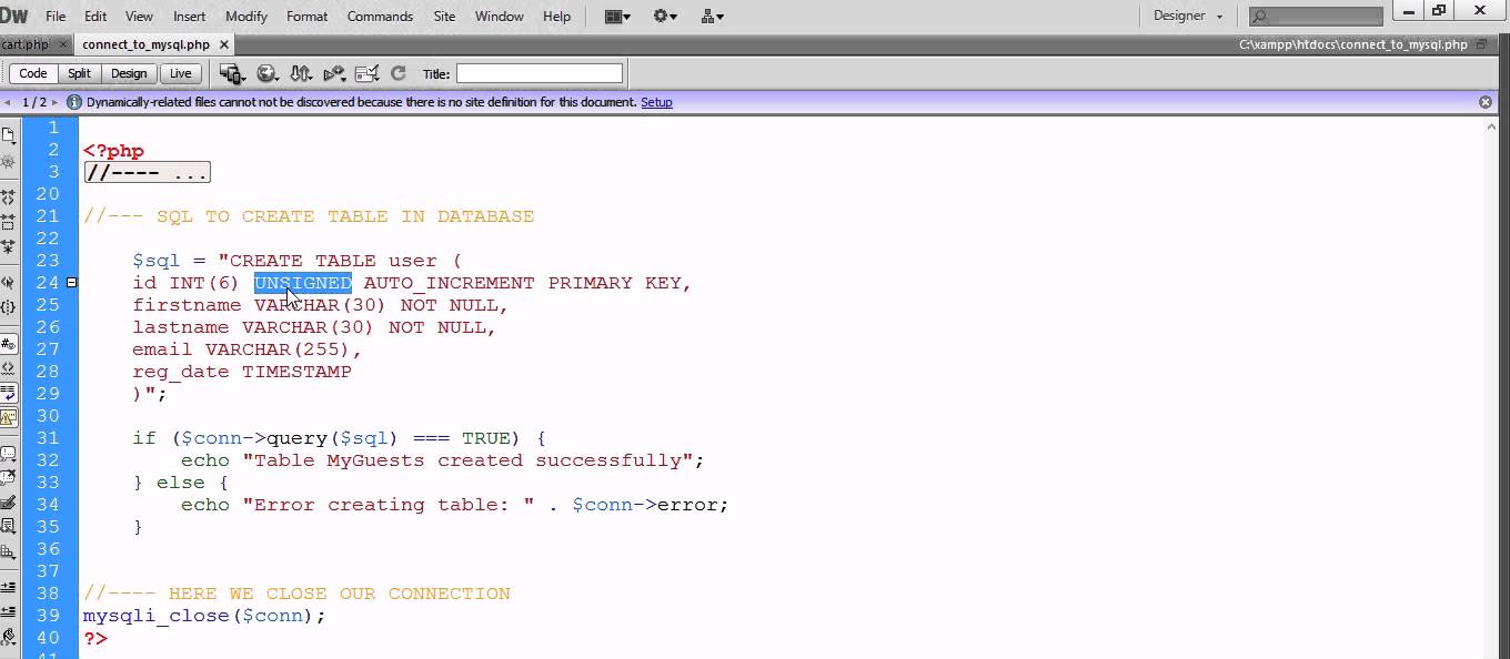 PHP 코드로 테이블 만들기 - create a table in php code