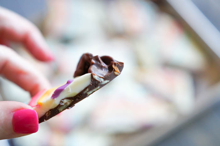 Marbled Chocolate Bark with toasted, sugared almonds! 