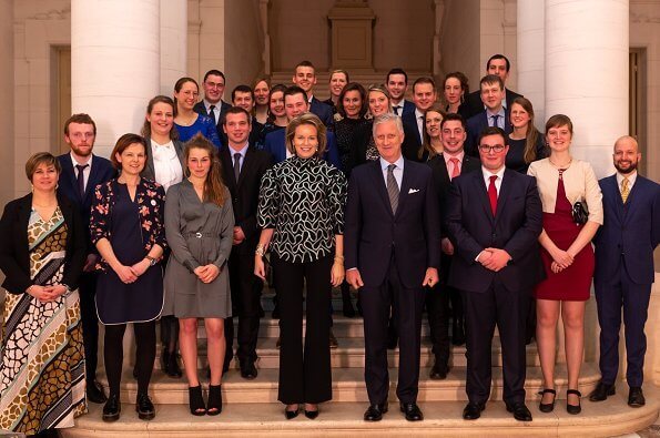 Queen Mathilde held a dinner at Laeken for young farmers active in traditional and organic farming. Natan blouse