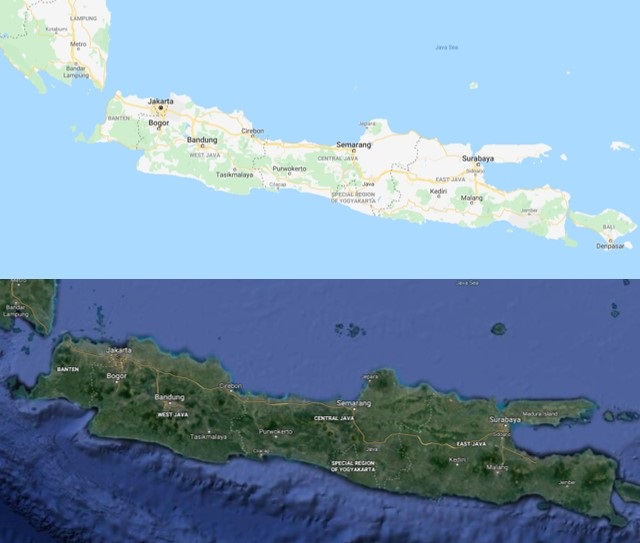 peta pulau jawa, indonesia