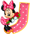 Alfabeto animado de Minnie Mouse con ramo de rosas J. 