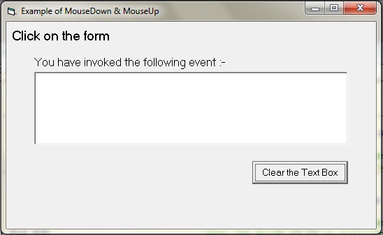 sample program to show MouseDown & MouseUp events