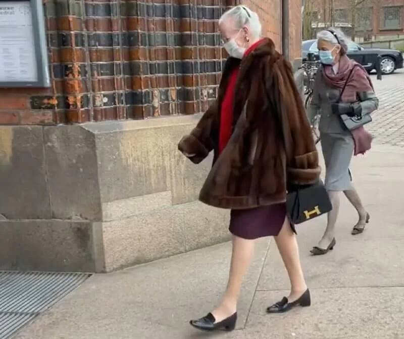 Brown fur coat. Aarhus Cathedral Choir that performed Easter hymns. Crown Princess Mary, Princess Isabella and Princess Marie