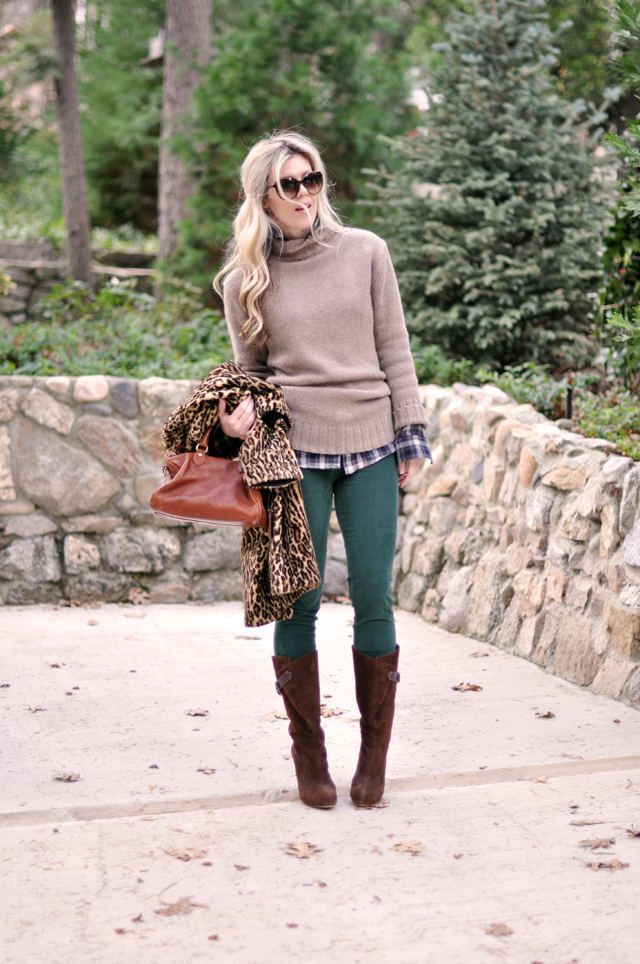 wintery warm outfit, green cords