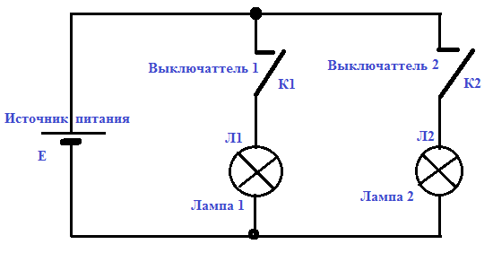 Схема цепи электрического фонарика