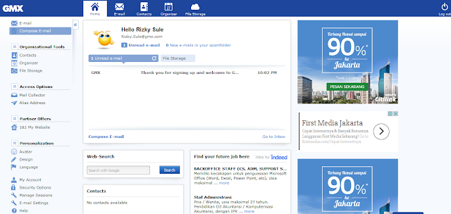 Tampilan Email GMX dengan Iklan Pada Samping Kanan Tampilan Email GMX dengan Iklan Pada Samping Kanan