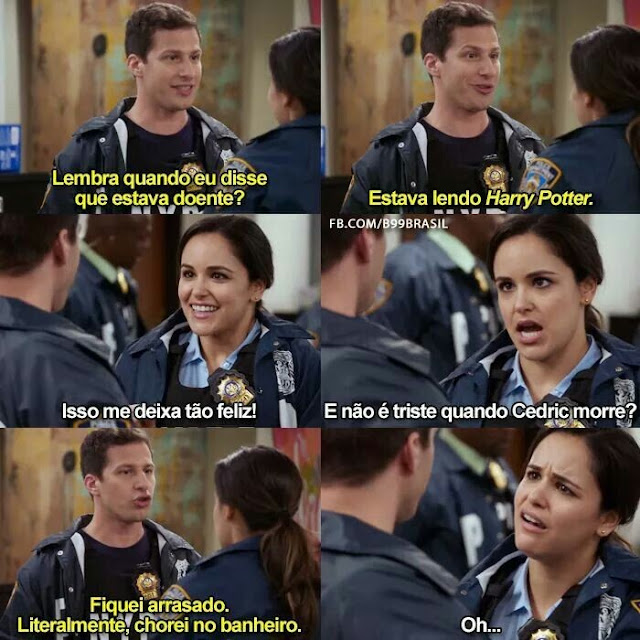 Brooklyn 99 e uma das melhores Sitcons da atualidade E vou mostrar alguns desses motivos nesse post . -  Jake Peralta lendo Harry Potter -