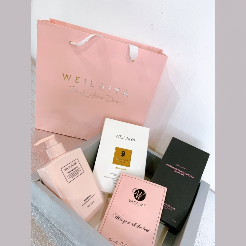Weilaiya Combo Sữa tắm trắng da, mặt nạ hoàng gia Kèm hộp quà túi giấy