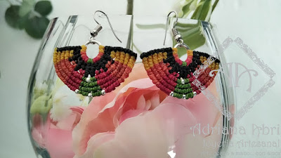 Pendientes en macramé, aros, aretes, Earrings, hoops, earrings in macramé by #AdrianaAbril instagram