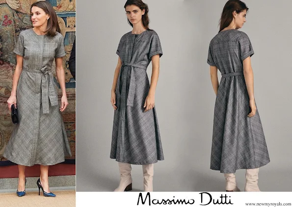 Queen Letizia wore Massimo Dutti wool check dress