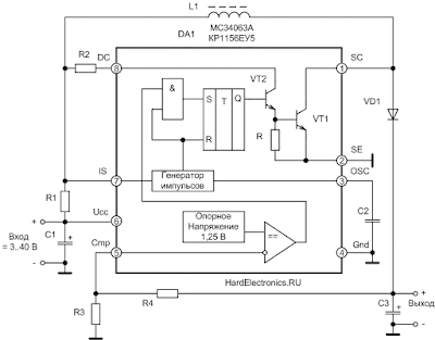 34063 Схема включения с транзистором