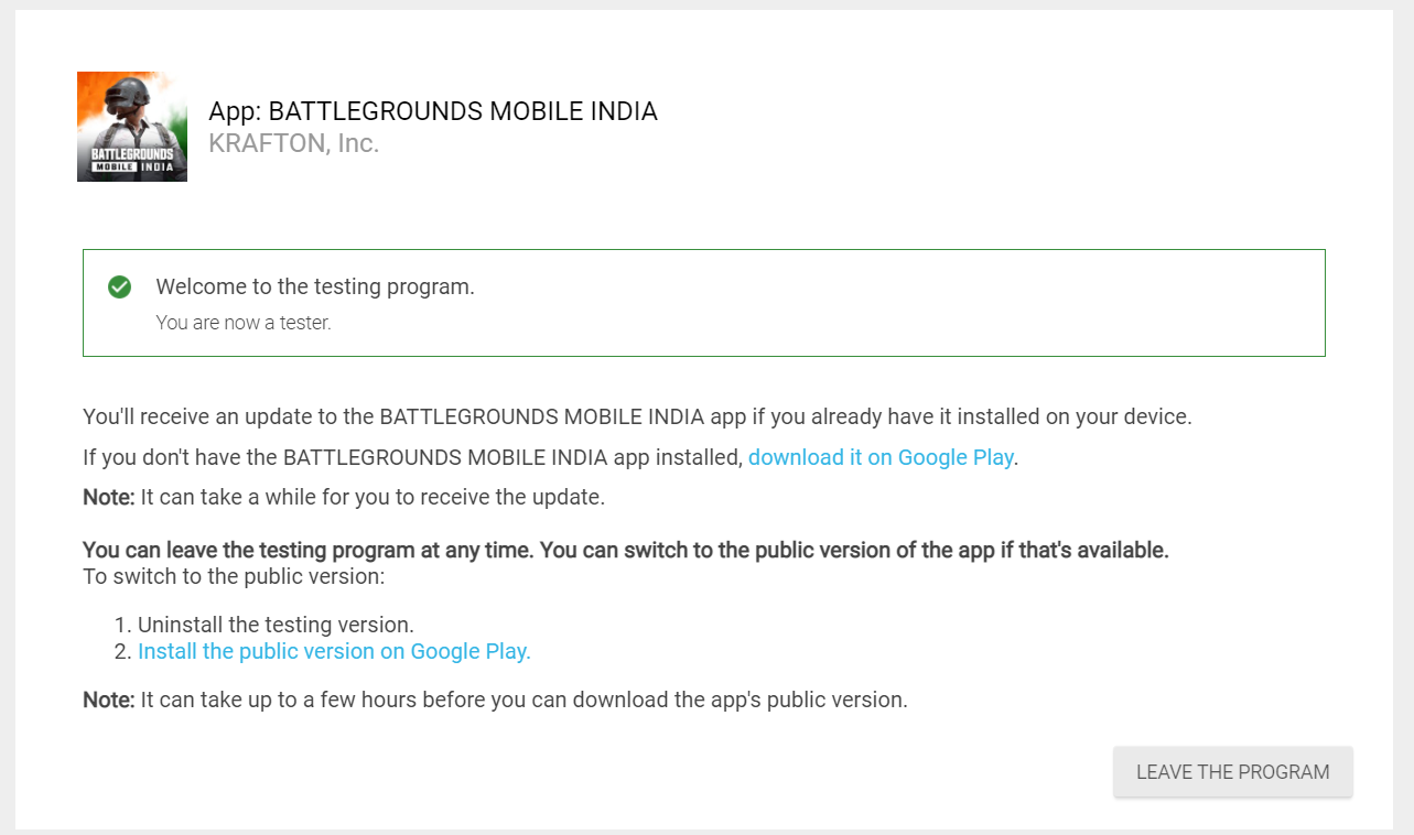 Battlegrounds Mobile India beta tester