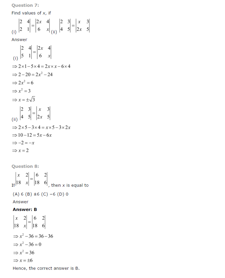 Class 12th Maths Chapter 4 Determinants