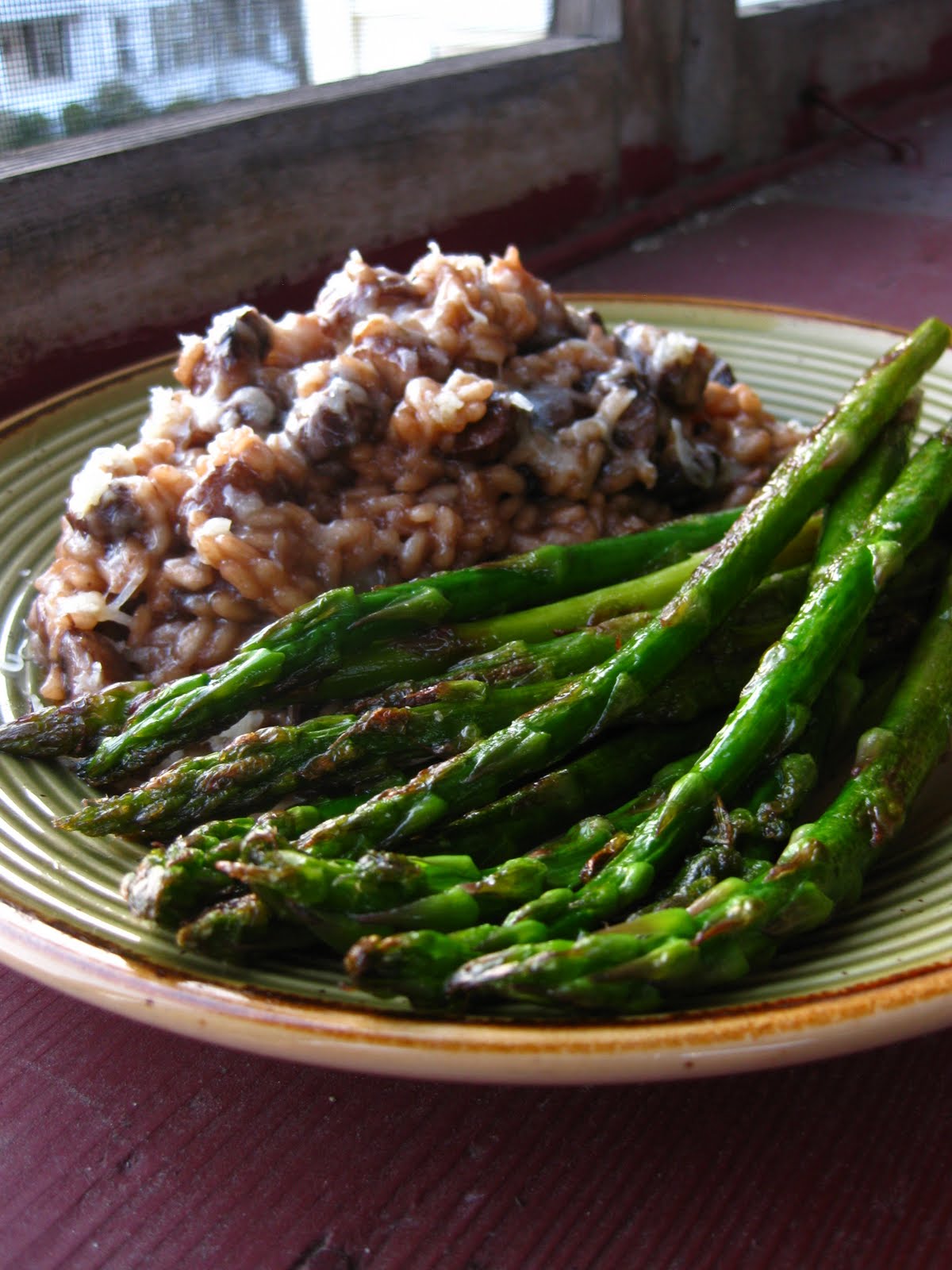 Waltham Fields Community Farm Mushroom Risotto with PanRoasted Asparagus