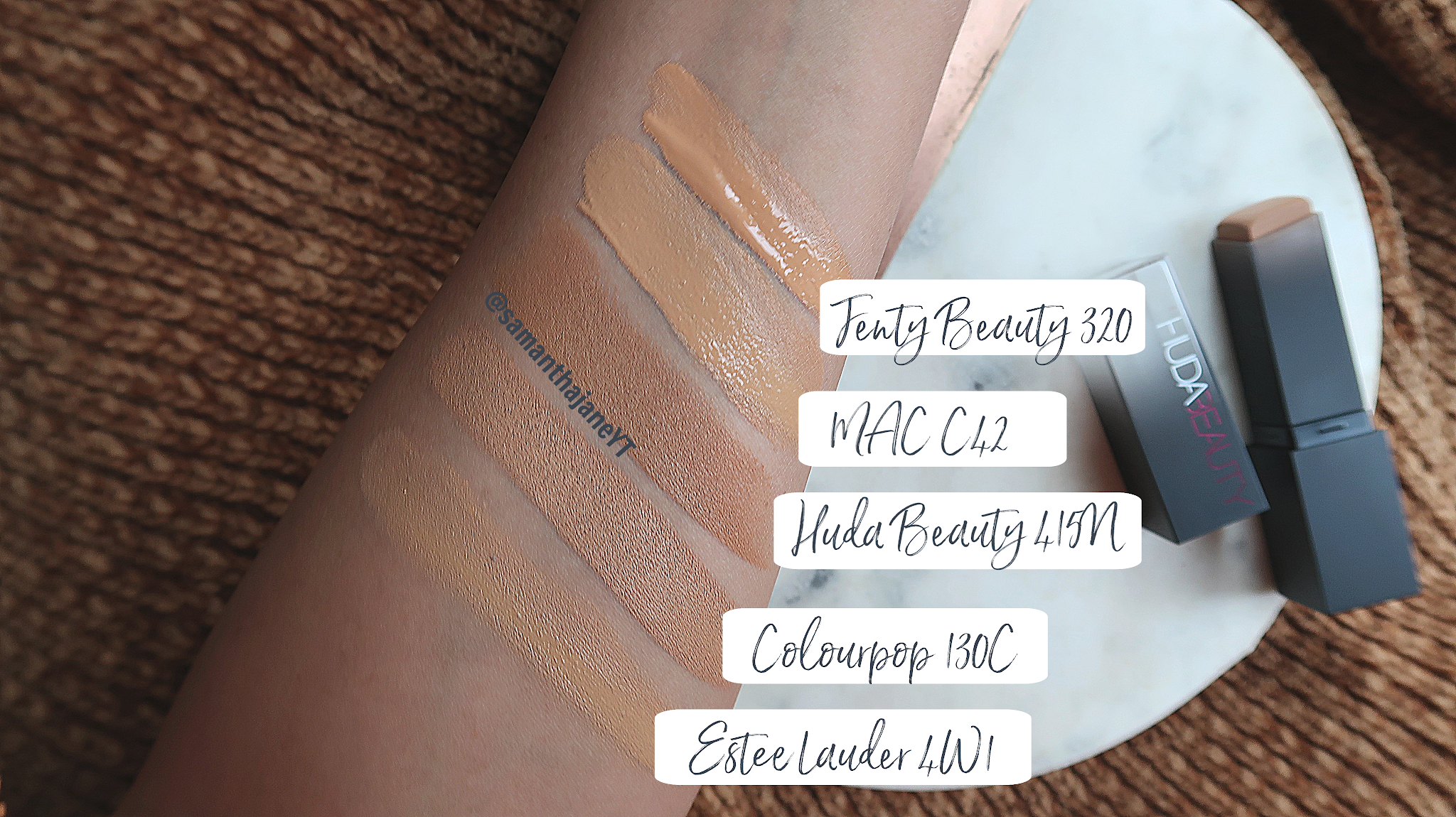 Samantha Jane Huda Beauty Stick Foundation Swatches and Swatch Comparisons