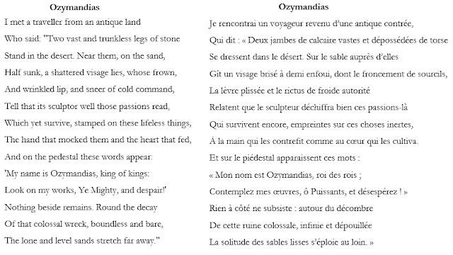 Ozymandias de Percy Shelley traduction en français