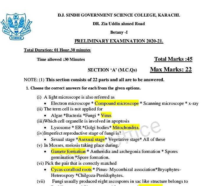 Education Is The Key To Success Botany Paper I For Class XI (Science
