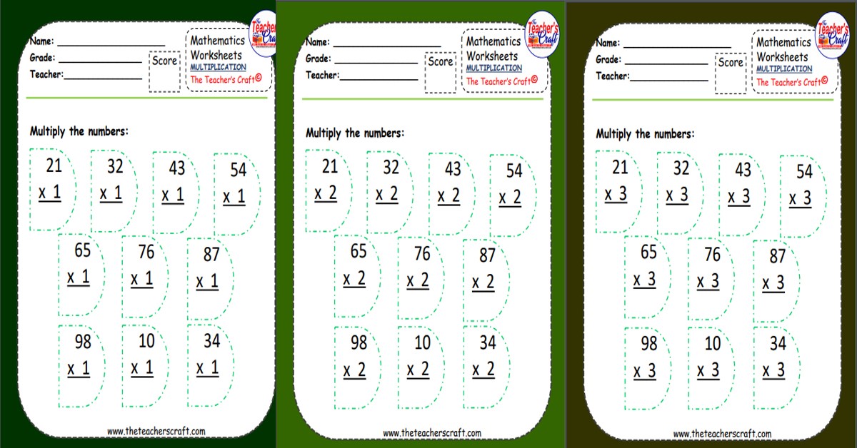 Multiplication Worksheets 2 by 1 - The Teacher's Craft
