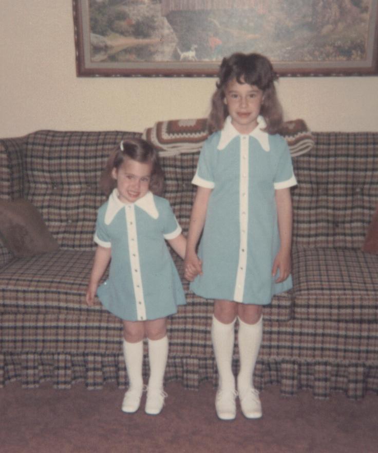 Sisters in matching outfits. Circa 1973