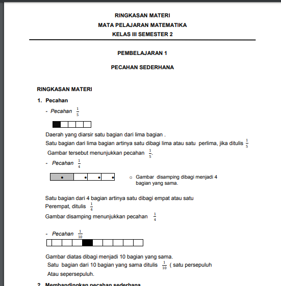 Ringkasan Materi Matematika Kelas 3 Mi Semester 2