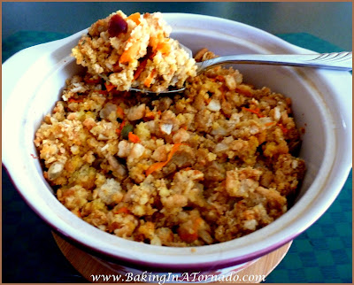 Fall Harvest Stuffing: A side dish for the holidays. Stuff your turkey to bake in the bird or bake in a casserole dish in the oven. Easy preparation. Can be made ahead | Recipe developed by www.BakingInATornado.com | #recipe #Thanksgiving #Christmas