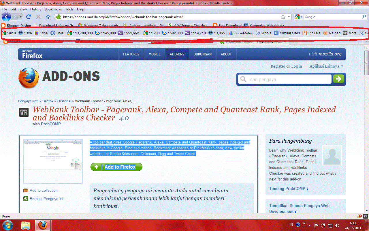 Free Download Rank Toolbar Pagerank, Alexa, Compete and Quantcast Rank, Pages Indexed and