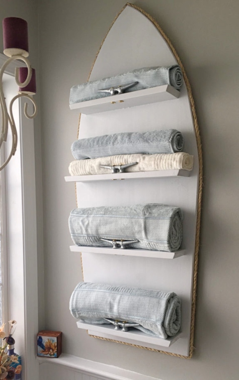 Boat Shaped Cleat Wall Shelf Towel Rack Bathroom