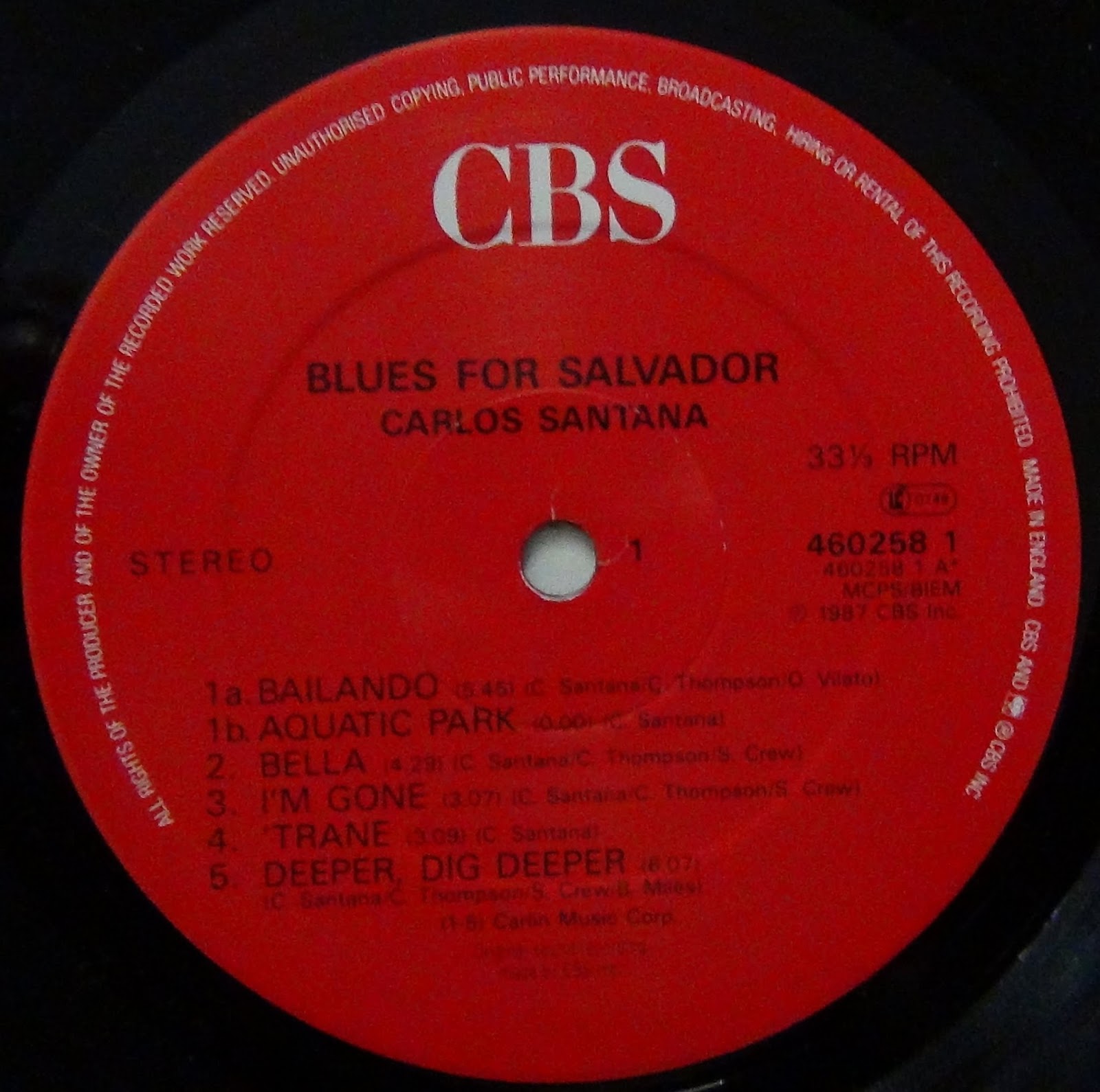 Rock On Vinyl Carlos Santana Blues For Salvador (1987)