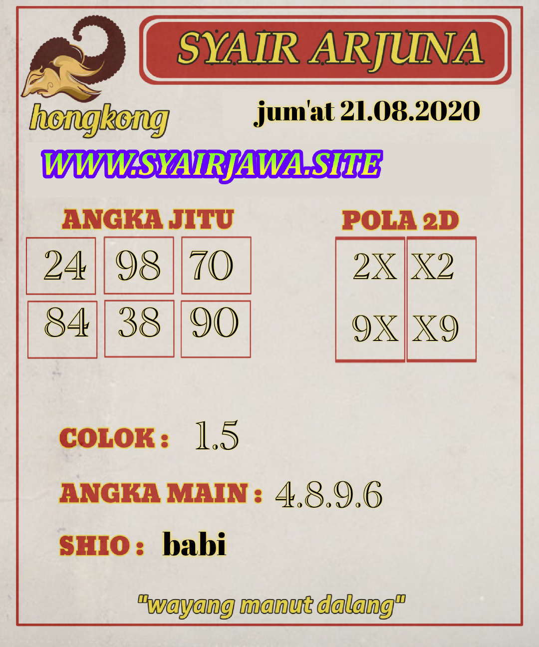 Syair Hongkong Malam Ini Jumat 21082020 Syair SGP Hari