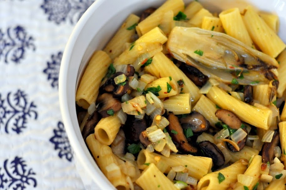 Rigatoni with Roasted Belgian Endive and Cremini Mushrooms