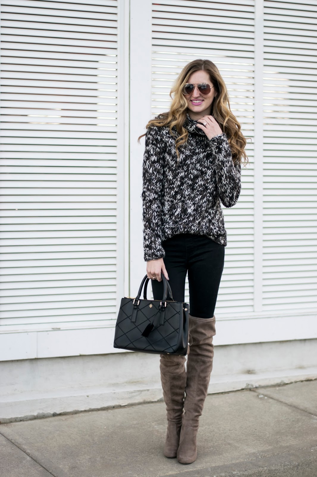 Chunky Knit Sweaters & Over the Knee Boots