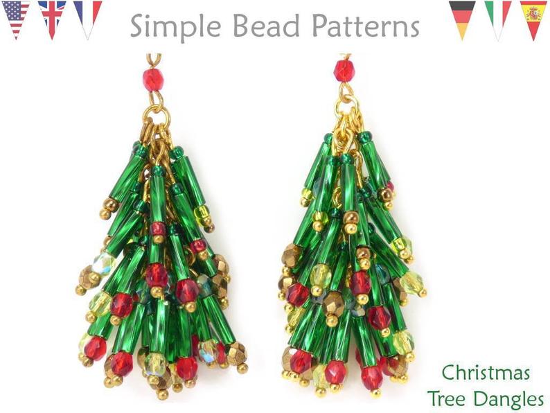 6 Adorable Beaded Christmas Tree Earrings Tutorials by Simple Bead