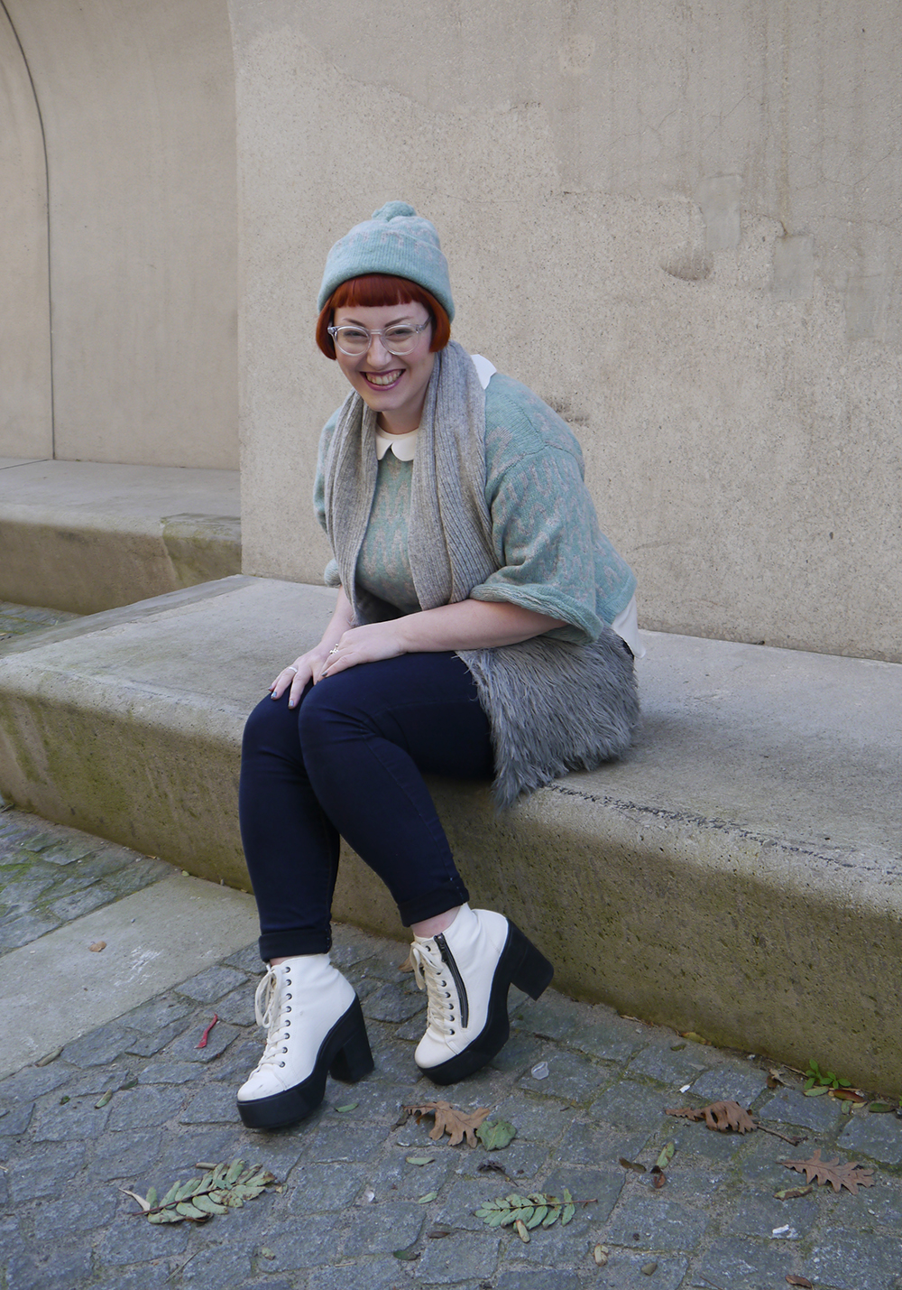 Autumn Style featuring Yellow Bubble styled by Helen, Scottish blogger, Edinburgh, Edinburgh designer, independent knitwear designer, Yellow Bubble, Yellowbubble, luxury knitwear, Scottish knitwear, handmade knits, Scottish designer, matching hat and jumper, patterned jumper, Scottish street style, faux fur, casual knitwear