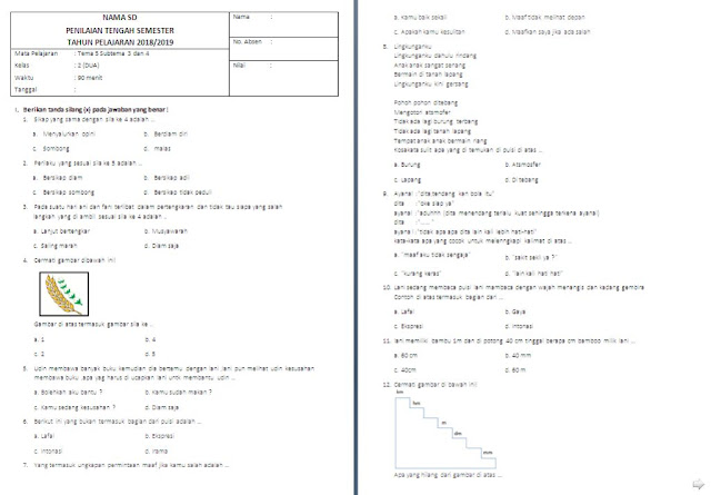 Soal PTS Kelas 2 SD/MI Tema 5 Subtema 34 Soal PTS Kelas 2 SD/MI Tema 5 Subtema 34