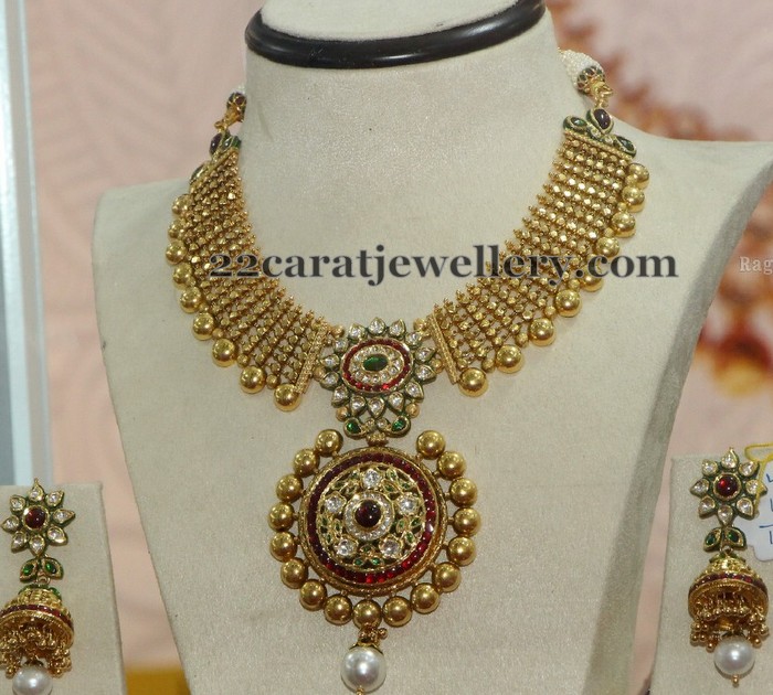 Big Antique Earrings with Necklace - Jewellery Designs