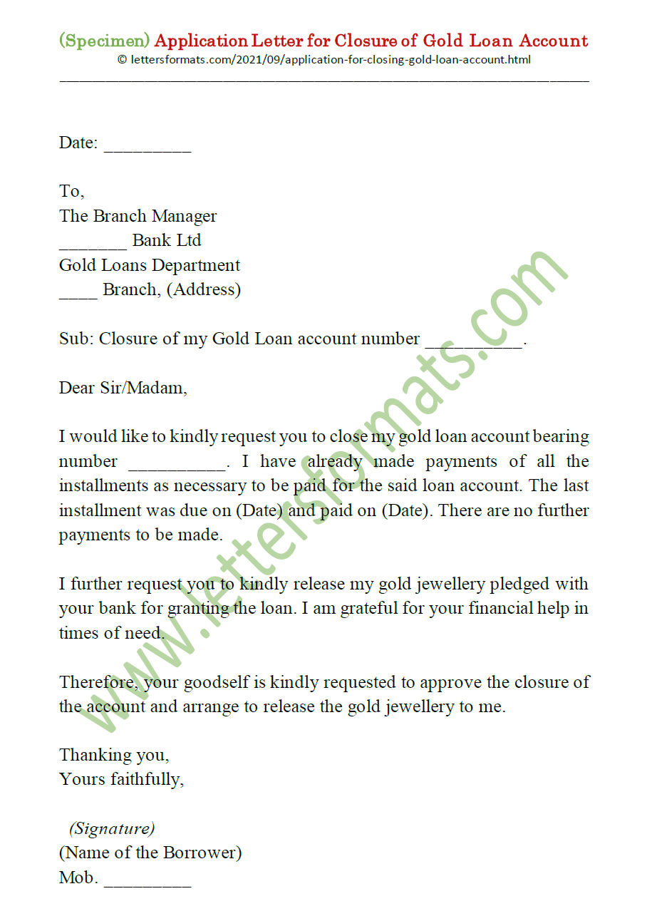 application letter for closing loan account