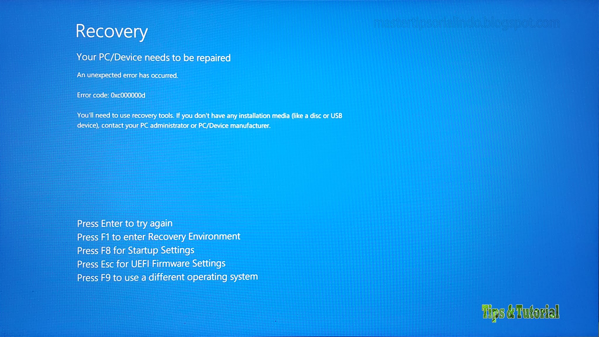 Your Pc Needs To Be Repaired Error Code 0xc00000d mastertipsorialindo.blogspot.com