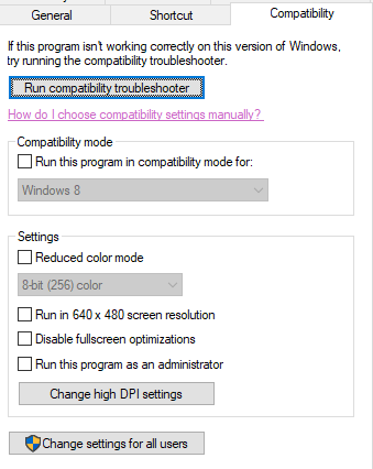 Windows用の互換性トラブルシューター