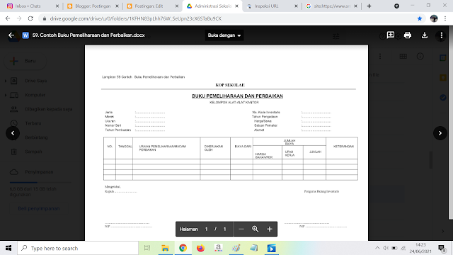 Contoh Format Buku Pemeliharaan dan Perbaikan Alat-alat Kantor