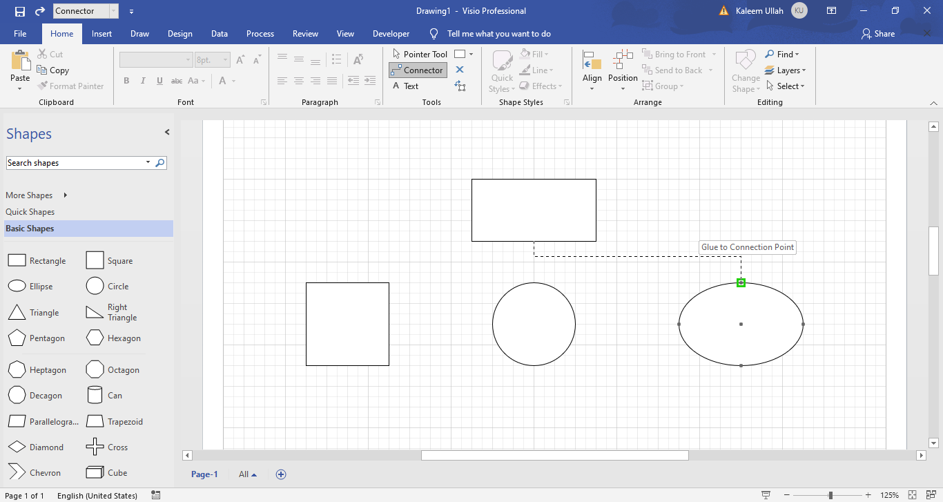 How to connect shapes in Microsoft Visio (ms visio) with the help of
